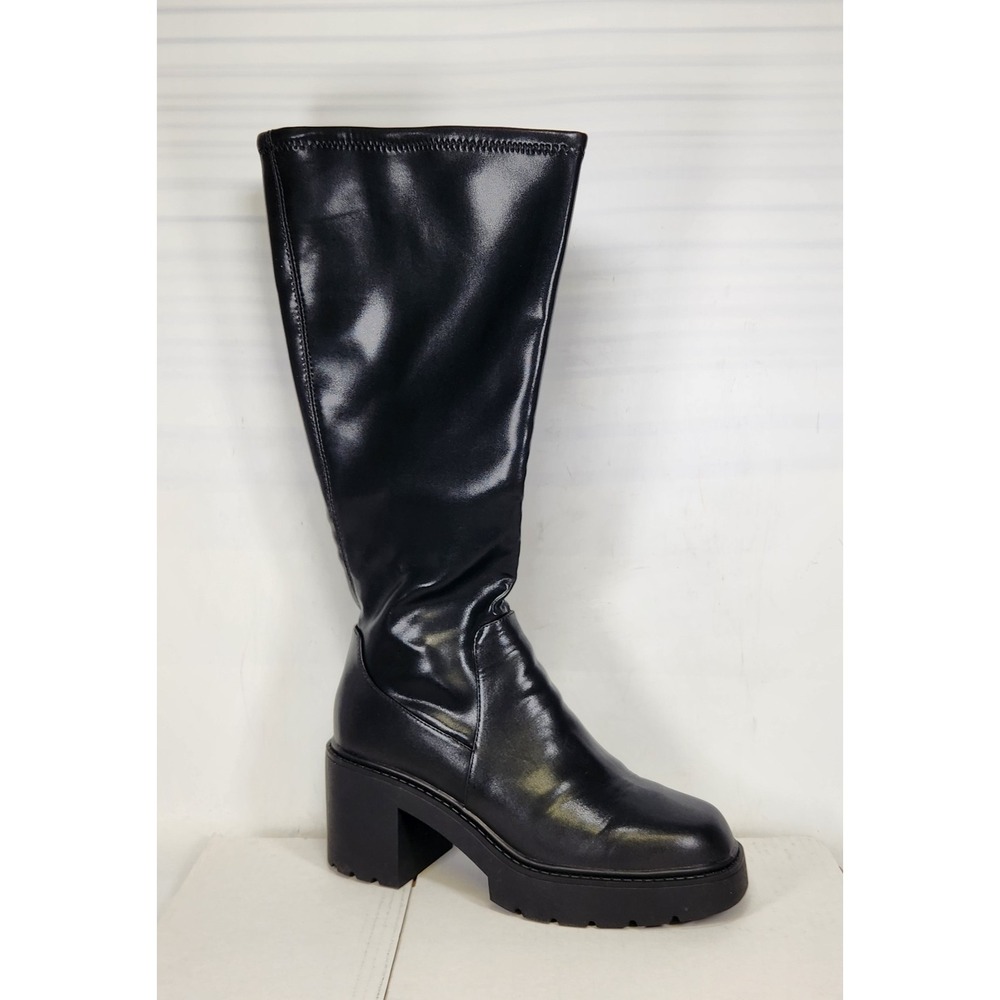 Madden Girl Boots Women Size 11 Black PAXX Wide Calf Lug Sole Block Heel